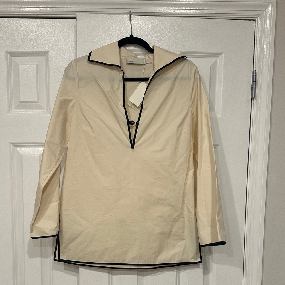 Tory Burch Cream Blouse with Black Trim